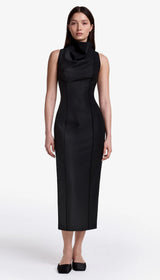 FUNNEL NECK MIDI DRESS 082125