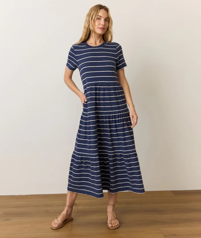 Vintage Slub Midi Dress Navy/White Stripe main image 0