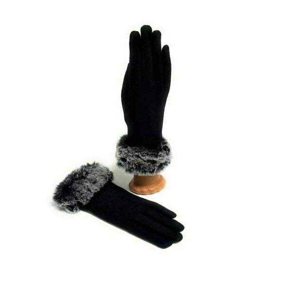 WOOL BLEND GLOVE W/ FAUX FUR CUFF