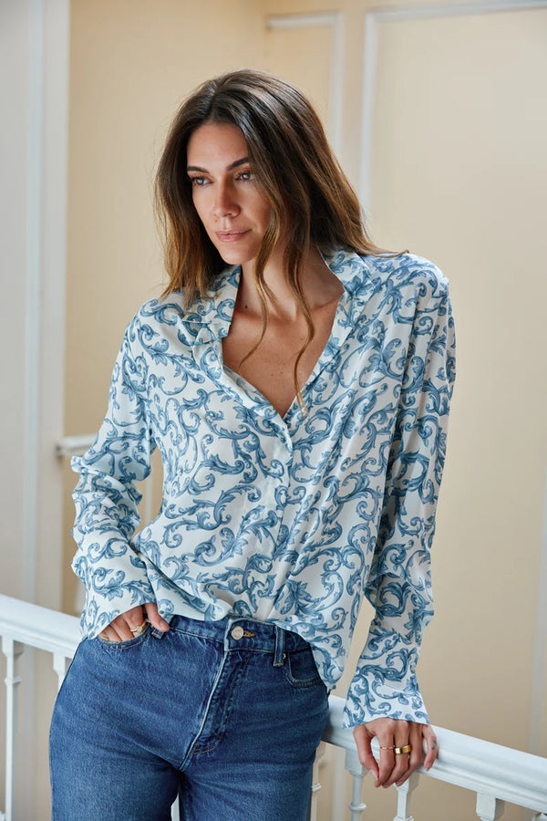 DARIA PRINT FRENCH CUFF BLOUSE 082525
