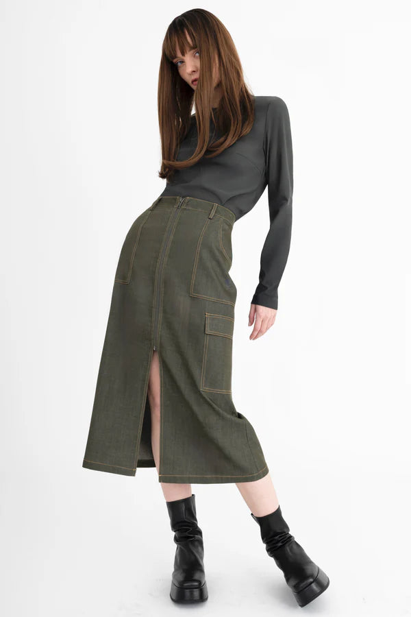 TWILL DENIM CARGO SKIRT 080125