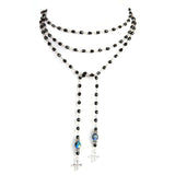 PEACE CROSS BEADED LARIAT SILVER