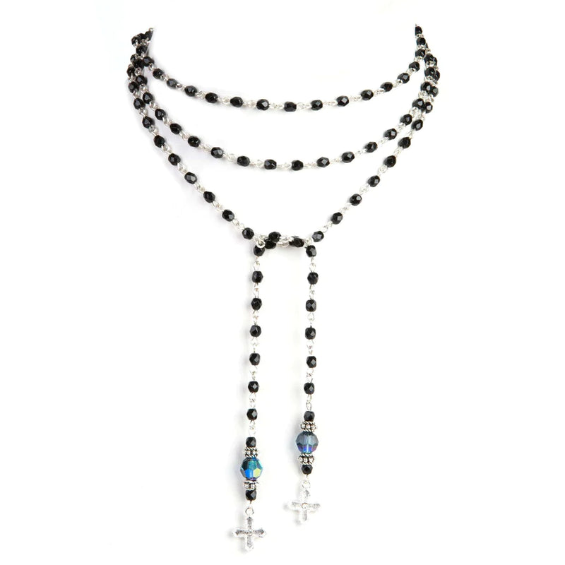 PEACE CROSS BEADED LARIAT SILVER