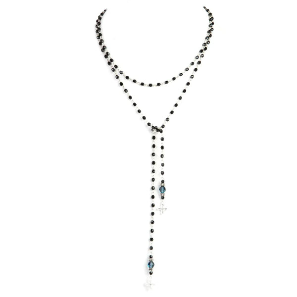 PEACE CROSS BEADED LARIAT SILVER