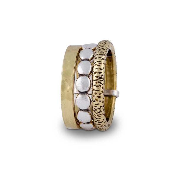 DOUBLE BRASS W/SILVER DOT RING