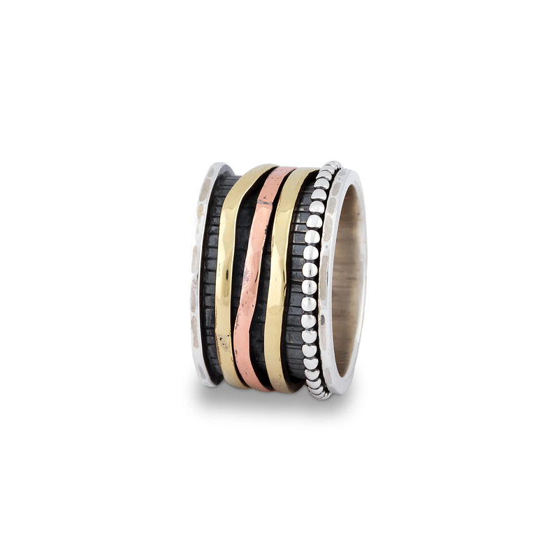 OXIDIZED SPINNING W/HAMMERED & DOT RINGS