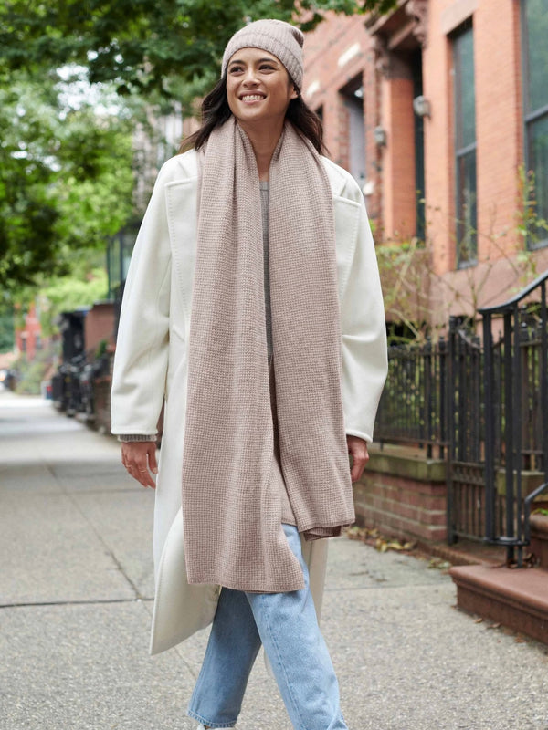 W+W CASHMERE WAFFLE KNIT TRAVEL WRAP