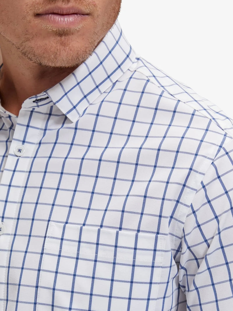 LEEWARD NO TUCK DRESS SHIRT - NAVY WINDOWPANE
